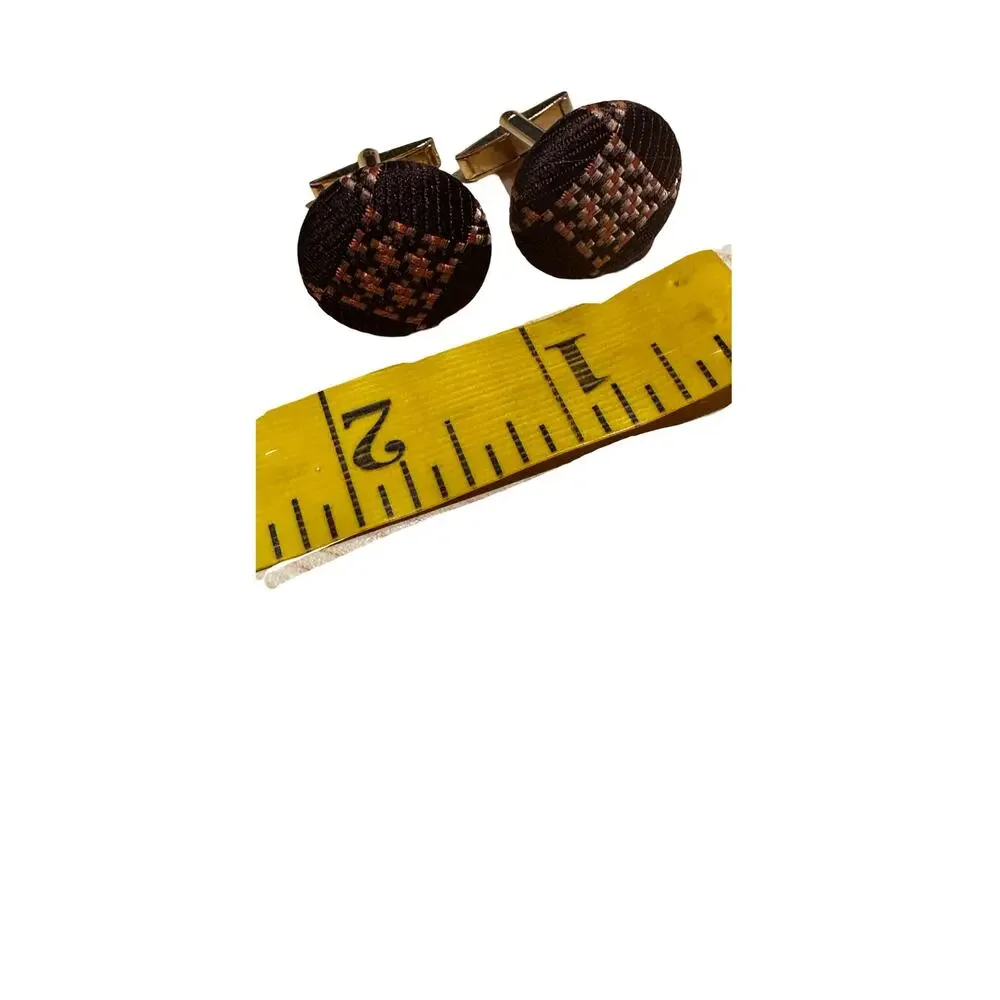 Vintage 70s Brown Fabric Dark Academia Cuff Links